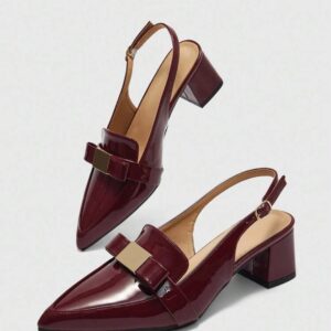 Zapatos de Charol Bordó con Lazo | Slingback Tacón Bloque Mujer