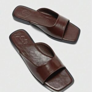 Sandalias Marrones Punta Cuadrada | Sandalias Planas Mujer Minimalistas