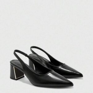 Slingback Negro Tacón Bloque