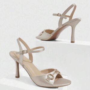 Sandalias de Tacón Alto Beige con Hebilla Joya | Calzado Elegante Mujer 2026